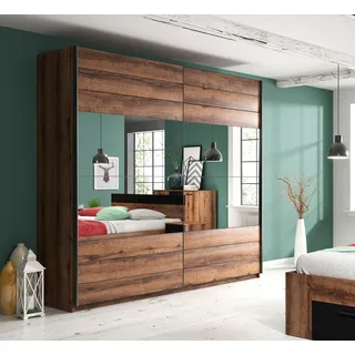 Home Affaire Schwebetürenschrank HOME AFFAIRE "Beta Schiebetürenschrank Kleiderschrank Wäscheschrank", braun (monastery eiche), B:200cm H:210cm T:61cm, FSC-zertifizierter Holzwerkstoff, Schränke, Schwebetürenschrank, mit Spiegel, INKLUSIVE kompletter Innenausstattung, 