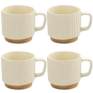 Tassenset Becher Teetassen Kaffee Tasse 260ml Kaffeetassen Set Tassen Kaffeebecher Gerippte Keramiktasse Beige 4 Milchkaffeetasse Vintage-Stil