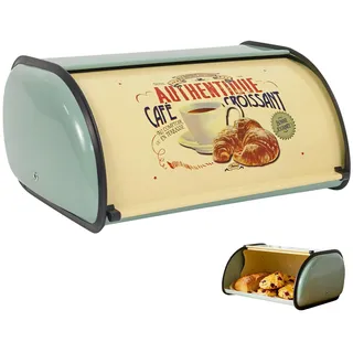Brotkasten Aus Metall, 33x23.5x15cm, Rollbrotkasten Brotbox Brot Aufbewahrung Groß Brotaufbewahrung Brotbehälter Brotbeutel Brezelständer Brotkorb Mit Rolldeckel Knäckebrotbox Für Brötchen (Blau)