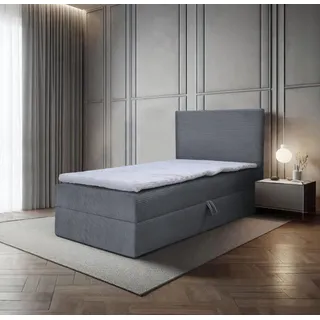 Bett, Boxspringbett, Continentalbett BERG POSO MINI mit Bonell Matratze, Einzelbett mit Container, H3 (100x200 cm, Dunkelgrau - Poso 115, Topper T25) - Grau