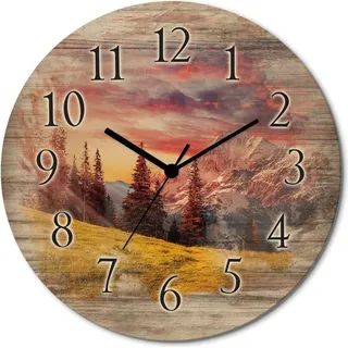 ARTland Holz Wanduhr Funkuhr - schwarzer Zeiger Alpines Hochland Größe: 30x30 cm - Rot
