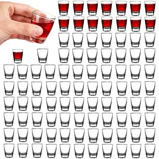 VIQIHEOE 96 Stück Schnapsgläser Glas, 35ml Mini Glasbecher, Hartglasbecher, Trinkbecher mit Verstärktem Boden, Party Accessoire, Ideal für Wodka, Ouzo, Sambuca, Spülmaschinengeeignet
