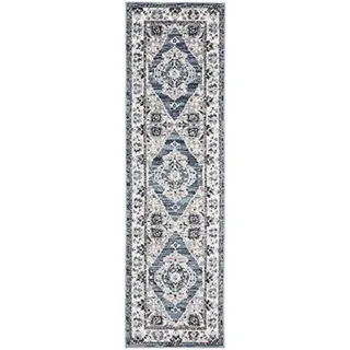 SAFAVIEH Traditionell Teppich für Wohnzimmer, Esszimmer, Schlafzimmer - Madison Collection, Kurzer Flor, Türkis und Grau, 61 X 244 cm