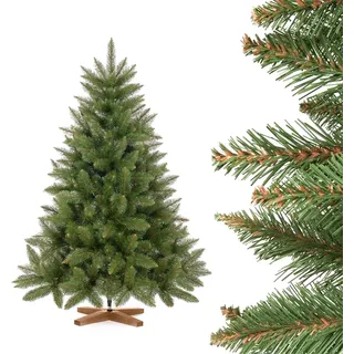 FairyTrees Weihnachtsbaum künstlich 120cm FICHTE Natur mit Christbaum Holzständer | Tannenbaum künstlich mit grünem Stamm |  EU - Grün