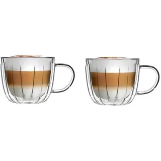 Vialli Design Set 2 x Thermoisolierten TULIP 350 ml Breite Tassen mit Henkel | Glasbecher zum Servieren von Kaffee, Espresso, Tee Kaltgetränken und Getränken