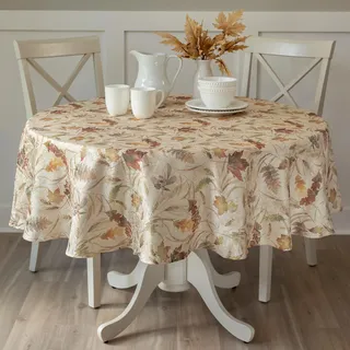 Benson Mills Herbst-Jacquard-Bedruckte Stoff-Tischdecke für Herbst, Ernte und Erntedankfest (Naturblätter, 177,8 cm rund)