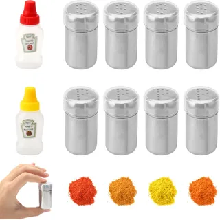 8 Stück Mini Salzstreuer, Salz und Pfeffer Streuer Set, 5ml Gewürzflasche Salzstreuer mini, Edelstahl Pfefferglas mit Deckel S/P-förmigen Löchern für Unterwegs, Camping, Bento Box, Outdoor-Grill