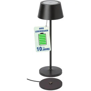MAUL Akku Tischleuchte MAULnina | Tischlampe kabellos mit langlebigem Akku | Tischlampe aufladbar bis zu 10h Beleuchtung | Lampe dimmbar für Schreibtisch, Nachttisch & Outdoor | Schwarz