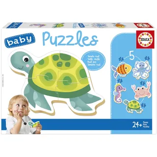 Educa - Baby Puzzle Tier im Wasser | Set von 5 Puzzlen für Progressive Kinder von 3 bis 5 Teilen, um mit unterschiedlichen Schwierigkeitsgraden zu Lernen. Empfohlen für 24 Monate (19951)