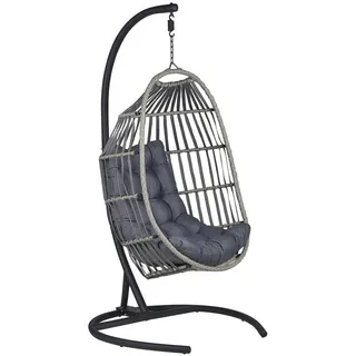 Beliani Hängesessel mit Gestell PE Rattan dunkelgrau 105 cm Sesia , Textil , 105x198x105 cm , Gartenmöbel, Gartenschaukeln, Hängesessel
