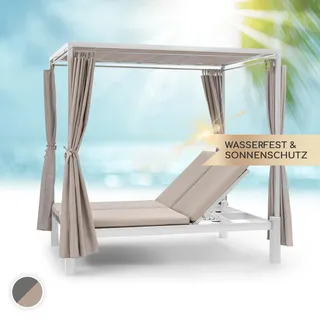 Blumfeldt Doppelliege Outdoor für 2 Personen mit Dach, Doppel-Sonnenliege, Doppel Garten Liege Bett für Erwachsene & Kinder, Gartenbett mit Verstellbarer Rückenlehne, Outdoor-Sonnenbett mit Dach - Weiß