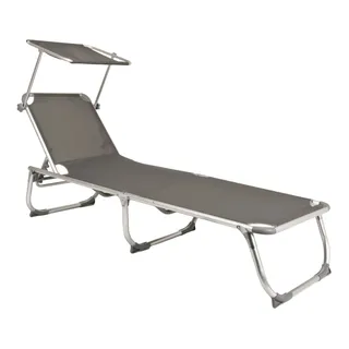 Garden Pleasure Kiso Sonnenliege 197 x 61 x 33,5 cm grau inkl. Sonnendach klappbar