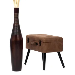 Leewadee Große Deko Bodenvase Für Dekozweige, Hohe Standvase Für Pampasgras, Design Holzvase, 65 cm, Braun