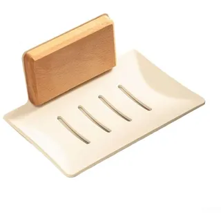 Seifenschale für Badezimmer, Wandmontage, Walnussholz, ohne Bohren, Naturholz, stilvoll und funktional für andere Badezimmer (A Holz + Weiß)