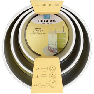 PME Legend PME - Runde Kuchenformen 15, 20, 25 cm x 10 cm tief, 3er-Satz, RNDB68104, Silber