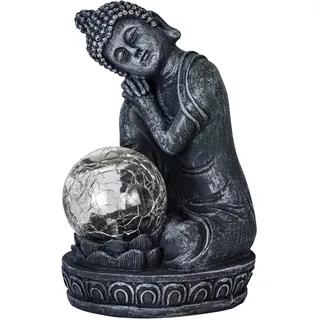 EGLO Gartendeko Buddha Z_Solar, Solar Lampe außen, Solarleuchte Garten, Solarlampe aus Kunststoff in Grau mit Glas Kugel, klatweiß, IP44