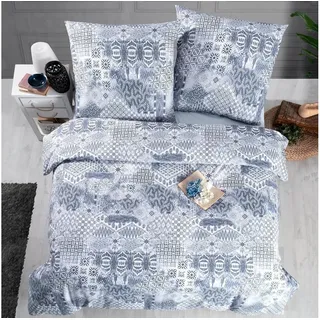 HIG Rüschen Bettwäsche Set Floral Dunkelblau 135 x 200 cm + 80 x 80 cm