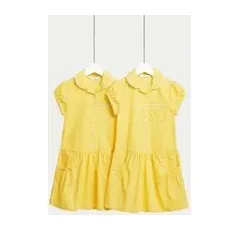 M&S Collection Lot de 2robes en coton à carreaux Vichy, idéales pour l'école (du2 au 14ans) - Yellow, Yellow - 9-10Y