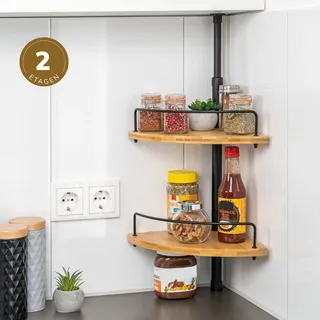 bremermann Teleskop-Eckregal aus Bambus, Teleskopgewürzregal, 2 Regale mit Schutzgitter, schwarz - Schwarz