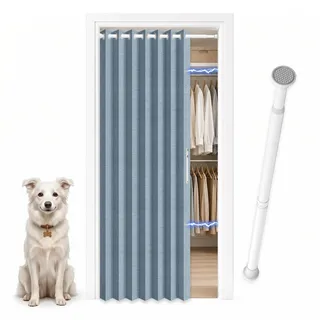 Jilron Faltbarer Türvorhang mit Teleskopstange, Falttür ohne Bohren für Mieter, Innentür Sichtschutz, Einfache Montage für Flur, Abstellraum & Kleiderschrank(Blau-H203 x B114 cm) 1er-Pack