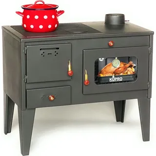 Kupro Kaminofen mit Backfach und Herdplatte 7,5 kW Kamin Gartenofen Küche Outdoor Ofen Holz - Schwarz