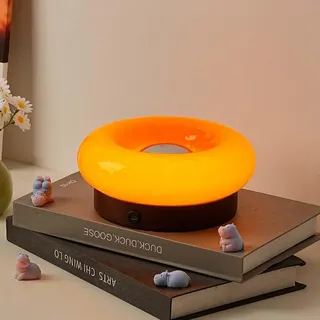 AoLa Donut Lampe Orange Akku Tischlampe Kabellos Dimmbar mit Touch Control Tischleuchte Holz USB Aufladbar Batterie Nachttischlampe Ohne Kabel Rund Lampe für Schlafzimmer Wohnzimmer,Orange