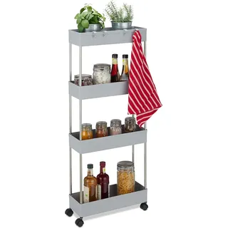 Küchentrolley - Kunststoff - Badezimmer - 4 Haken - 4 Etagen - Küchenwagen - Grau - Grau