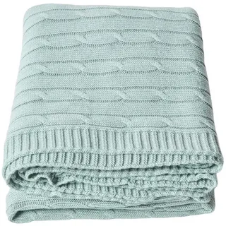 Homescapes Strickdecke 130/170 cm, Baumwolle mit Zopfmuster , Blau , Textil , Uni , Rechteckig , 130x170 cm , Oeko-Tex® , Heimtextilien, Wohntextilien, Decken