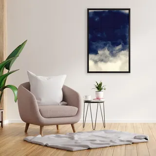 Leinwandbild QUEENCE "Abstrakt Blau", beige (farbe rahmen: schwarz, farbe bild(er): natur), B:40cm H:60cm T:2cm, Canvas, Holzrahmen, Bilder, Leinwandbild, mit einem Schattenfugenrahmen veredelt