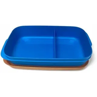 Tupperware to Go Lunchbox clevere Pause 590ml Brotdose mit Trennwand Eco+ Schule Dose getrennt mit Abtrennung gold blau