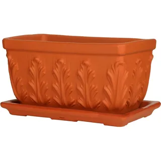 Pflanzkasten Blumenkasten PflanzgefäßnBlattmotiv natur 39 x 18 x 17cm terracotta