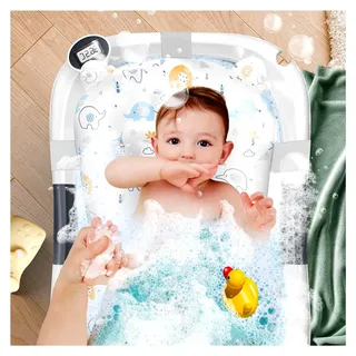Baby Badewanne | Platzsparende und faltbare Babywanne | Badebecken für Neugeborene und Kleinkinder von 0-24 Monaten | Tragbare Reisedusche für Babys | Ergonomische Badewanne mit Thermostat und Kissen