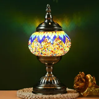 Maimeili Türkische exotische Mosaik Tischlampe mit handgefertigtem marokkanischen Stil Dekoratives Glas Retro Lampe Schatten mit USB Dekorative Schreibtisch Lichter Bett Lichter für Schlafzimmer