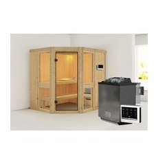 KARIBU Sauna »Pölva 1«, inkl. 9 kW Bio-Kombi-Saunaofen mit externer Steuerung, für 3 Personen - beige
