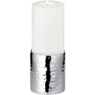 EDZARD Kerzenständer Agadir, Höhe 10 cm, Durchmesser 8,5 cm, Edelstahl, gehämmert, für Stumpenkerzen ø 8 cm, ideal für Dauer-Kerze Cornelius - Deko Kerzenleuchter Silber, Kerzenhalter als Tischdeko