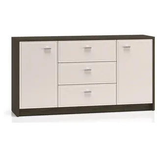 Feldmann-Wohnen Kommode Avante 160 / 40 / 85cm Windmill Eiche dunkel / Cashmere Hochglanz , Holz , 2 Fächer , 3 Schubladen , 160x85x40 cm , Kleinmöbel, Kommoden, Kommoden