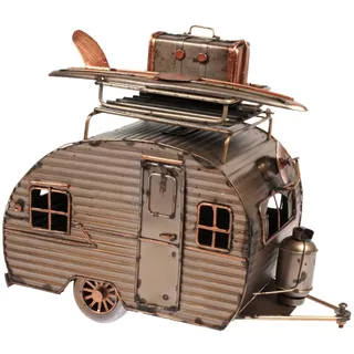 Wohnwagen Metall 23 cm mit Rahmen und Spardose Shabby Camper Vintage Auto Oldtimer Caravan Nostalgie Camping Reise Gutschein