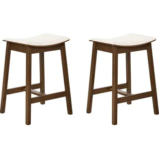 BELIANI Barhocker 2er Set Dunkelbraun u. Cremeweiß Gummibaumholz Gepolstert mit Lehne Fußstützen ohne Armlehnen Wohnzimmer Küche Bar Wohnküche - Weiß, Braun