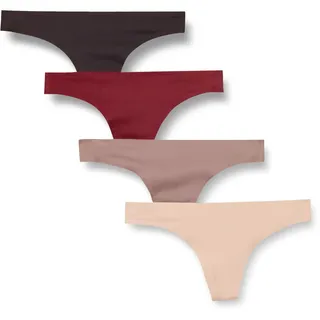 Amazon Essentials Damen Nahtlose Atmungsaktive Unterwäsche Für Damen Tanga, Gebondeter Stretch, 4er-Pack, Beige/Braun/Burgunderrot/Taupe, 40