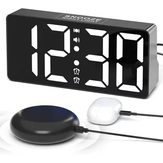 Digitaler Wecker, lauter Wecker für Tiefschläfer mit Vibrationsfunktion, Vibrationswecker für Schwerhörige, Jugendliche, USB-Ladegerät