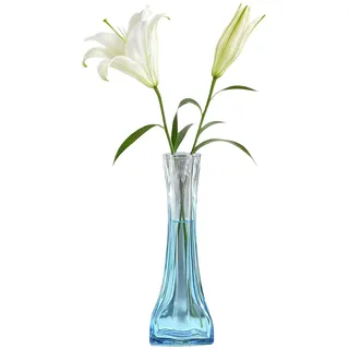 Vasen aus geblasenem Glas, 20,8 cm, mit einem Stiel, dekorative Flasche, schmaler Blumenbehälter für Zuhause, Hochzeit, Tafelaufsatz, Dekoration (blau)