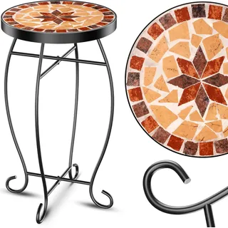 KESSER® Mosaiktisch Bistrotisch Blumenhocker Rund 60x34cm Metall Mosaik Beistelltisch Balkontisch Gartentische Terrassentisch Balkon Steinmosaik Garten Gartentisch Indoor Outdoor