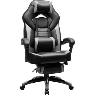 SONGMICS Gaming Chair, Bürostuhl mit Fußstütze, Bürostuhl, ergonomisches Design, verstellbare Kopfstütze, Lendenwirbelstütze, bis zu 150 kg Belastung, - Schwarz