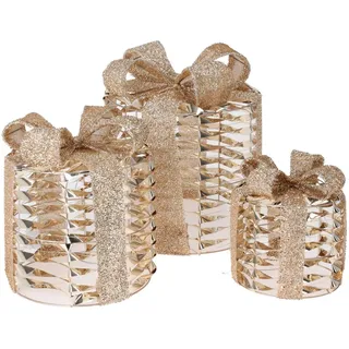 Home Styling Collection Led Geschenkboxen 3er Set mit 135 warmweißen LEDs Gold Drahtgestell , Goldfarben , Metall , 25x30x25 cm , Dekoration, Weihnachtsdekoration