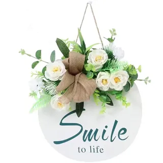 Türkranz Ganzjährig Türdeko Willkommensmarke Holzdekoration Wanddekoration Wohnzimmertürdekoration Haustür Türdekoration Zuhause Wanddekoration Modern Deko (frisches weiß)