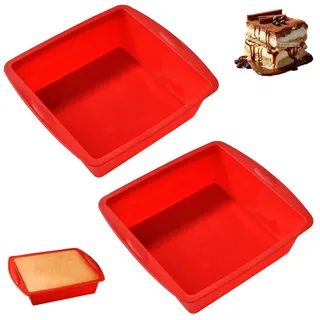 RPHONGHONG 2 Stück Silikon Backform Eckig, 8 Zoll Kuchenform Silikon Antihaft 20 cm Kuchen Kastenform Brotbackform Silikonbackform Kastenform für Brownies Käsekuchen Brote (Rot)