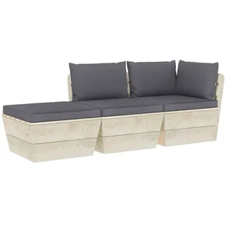 SYFAXTM 3-tlg. Garten-Sofagarnitur aus Paletten mit Kissen Fichtenholz - Grau