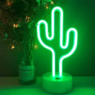 ENUOLI LED Kaktus Leuchtreklamen Neonlicht mit Halter Basis Neon Nachtlampe Neon Nachtlicht Batterie/USB-betriebenes Led Neonlicht für Party Geburtstag Dekor Freunde Kinder Versorgung Geschenke