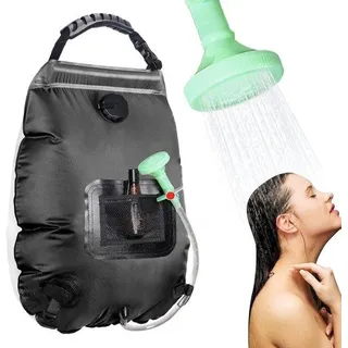 Schwarze tragbare Solar-Duschen, 5 Gallonen/20 Liter, Solar-Duschen mit abnehmbarem Schlauch und Duschkop mit Schalter, kleine Campingdusche für Camping, Wandern, Reisen, Strandbaden - Schwarz