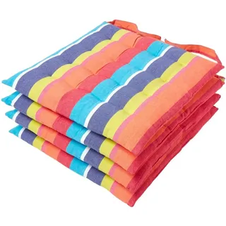 Homescapes Stuhlkissen 4er-Set bunt gestreift 40/40/5 cm , Textil , Gestreift , Quadratisch , 40x5x40 cm , Oeko-Tex® , Heimtextilien, Wohntextilien, Sitzkissen